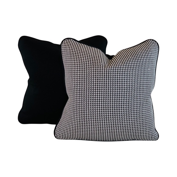 Pair Designer Kravet Black White Check Dogstooth Houndstooth Woven Pillow Covers - Picture 5 of 6